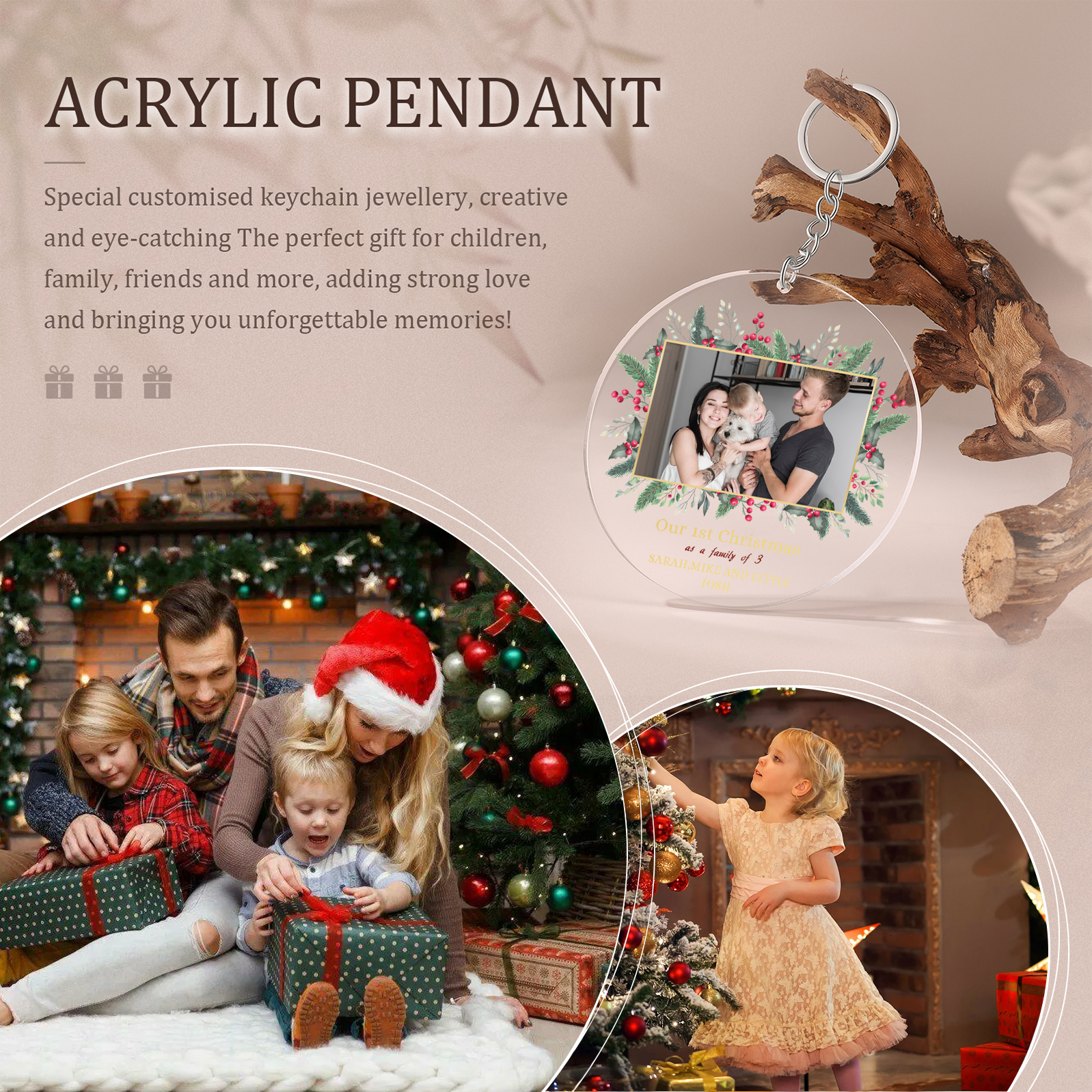 Personalised Christmas Gift Customized Photo & Text Acrylic Hanging Ornaments Gifts for Family | Jessmade