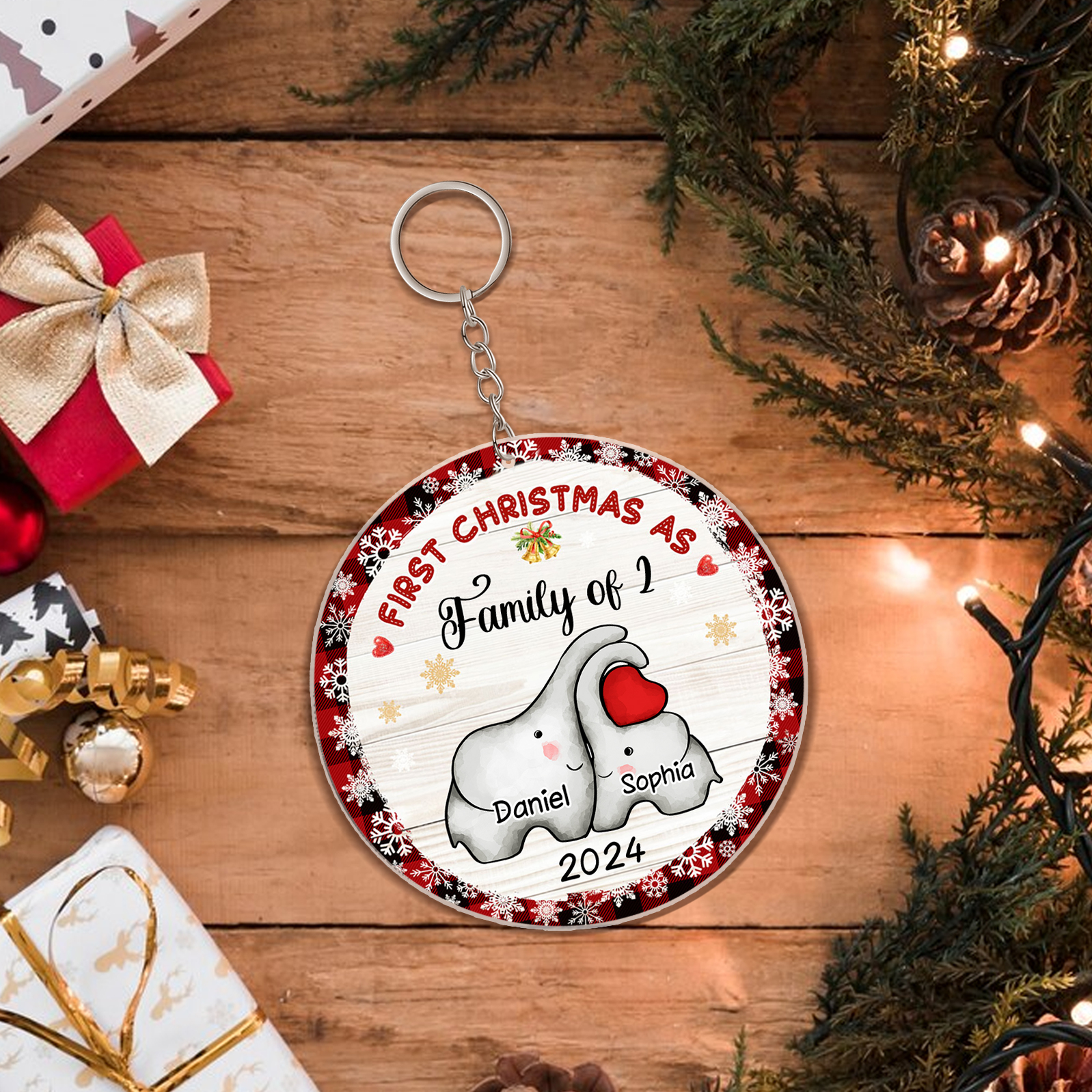 Personalized Christmas Ornaments - Customized 2-6 names & 1 date Elephant Family Acrylic Ornaments First Christmas Gift for Family | Jessmade