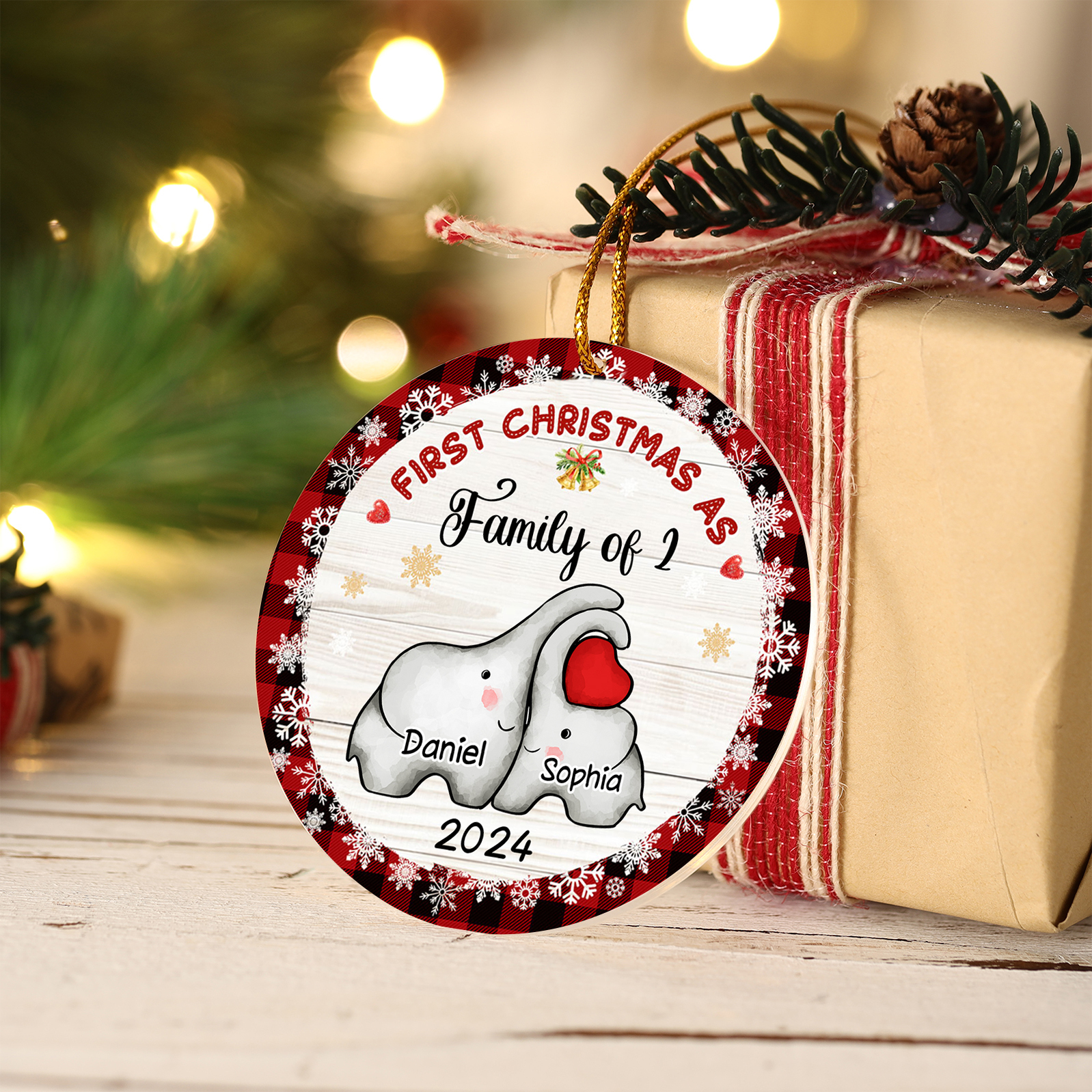 Personalized Christmas Ornaments - Customized 2-6 names & 1 date Elephant Family Acrylic Ornaments First Christmas Gift for Family | Jessmade