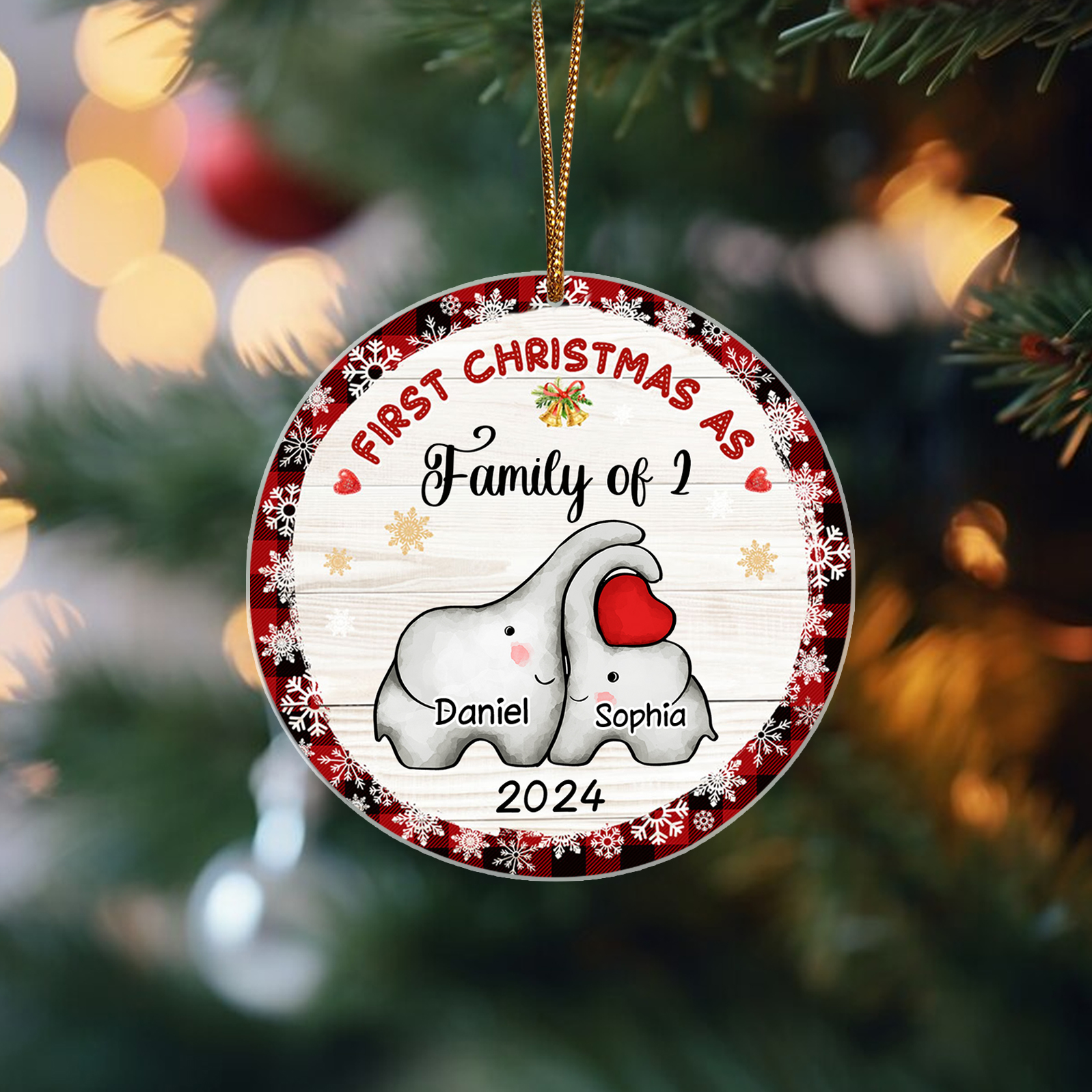 Personalized Christmas Ornaments - Customized 2-6 names & 1 date Eleph