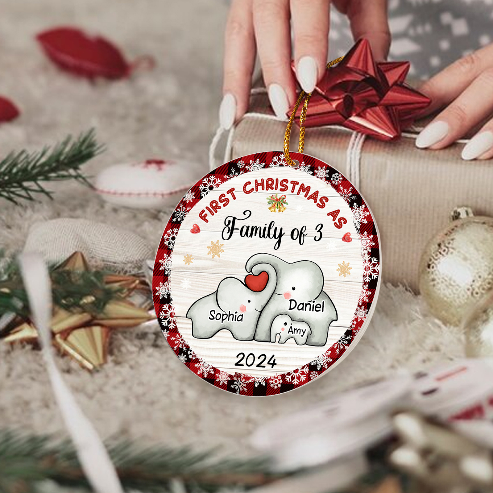 Personalized Christmas Ornaments - Customized 2-6 names & 1 date Elephant Family Acrylic Ornaments First Christmas Gift for Family | Jessmade