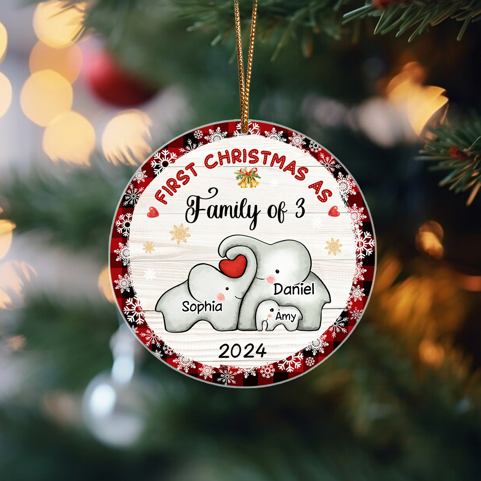 Personalized Christmas Ornaments - Customized 2-6 names & 1 date Elephant Family Acrylic Ornaments First Christmas Gift for Family | Jessmade