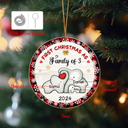 Personalized Christmas Ornaments - Customized 2-6 names & 1 date Elephant Family Acrylic Ornaments First Christmas Gift for Family | Jessmade
