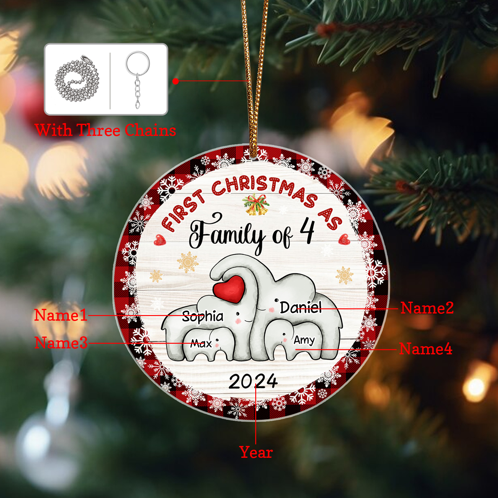 Personalized Christmas Ornaments - Customized 2-6 names & 1 date Elephant Family Acrylic Ornaments First Christmas Gift for Family | Jessmade