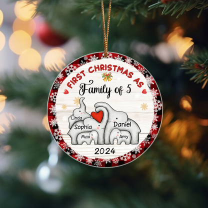 Personalized Christmas Ornaments - Customized 2-6 names & 1 date Eleph