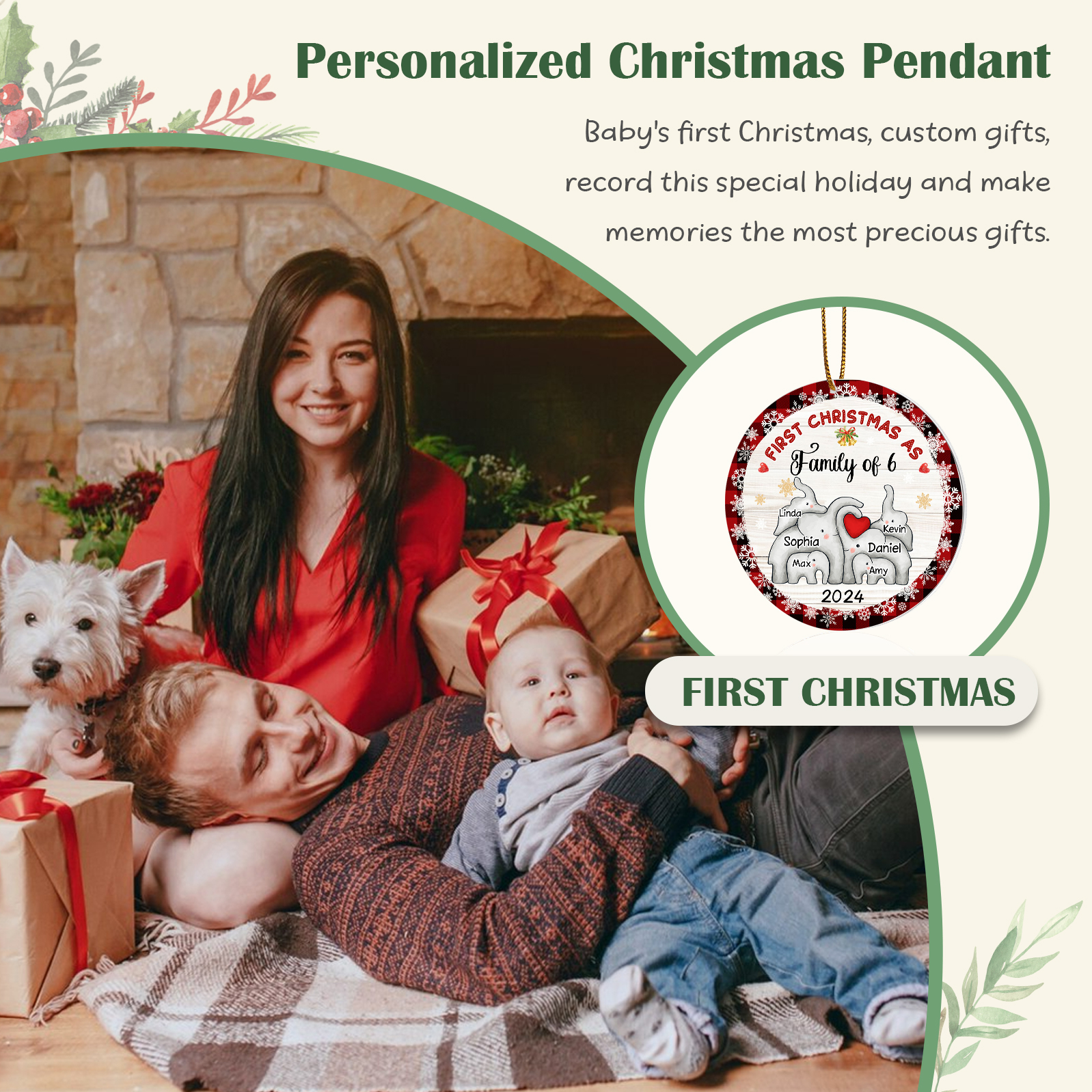 Personalized Christmas Ornaments - Customized 2-6 names & 1 date Elephant Family Acrylic Ornaments First Christmas Gift for Family | Jessmade