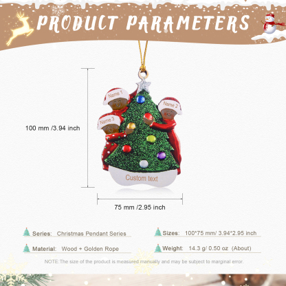 Personalized Christmas Tree Ornament with Custom 3 Names & 1 Text - Festive Holiday Decoration for Family | Jessmade