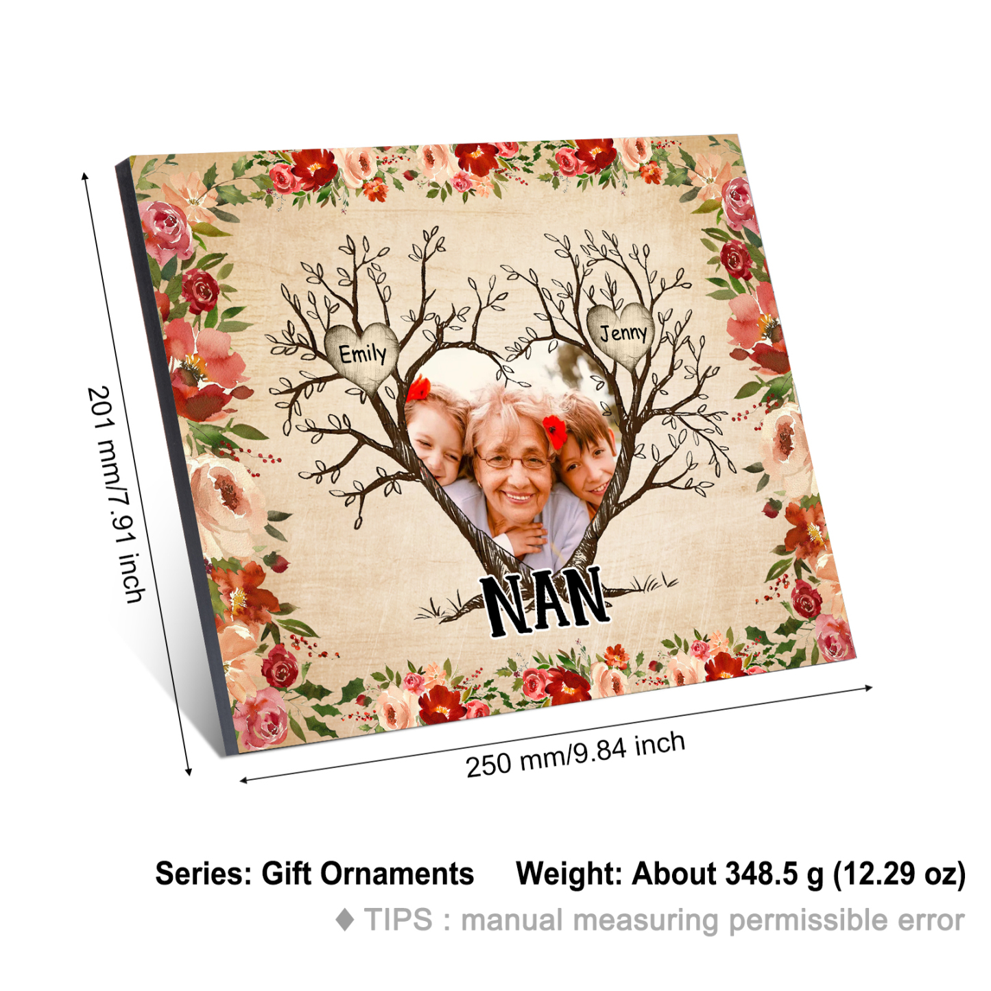 Personalised Family Tree Photo Frame - Custom 2 Names & Text Frame for Nan | Jessmade