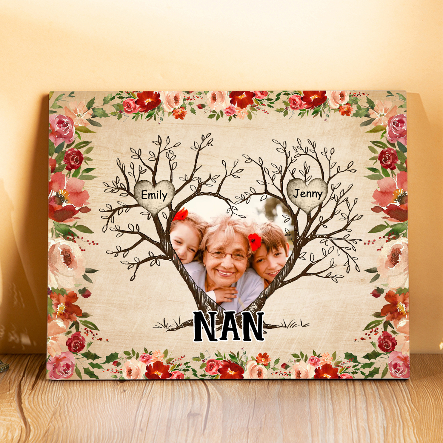 2 Names - Personalized Home Frame Wooden Ornaments Cute Bear Style Ornaments for Mum