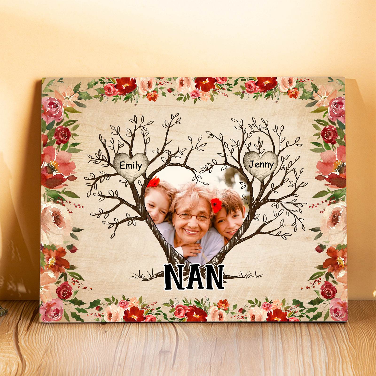 2 Names - Personalized Home Frame Wooden Ornaments Cute Bear Style Ornaments for Mum