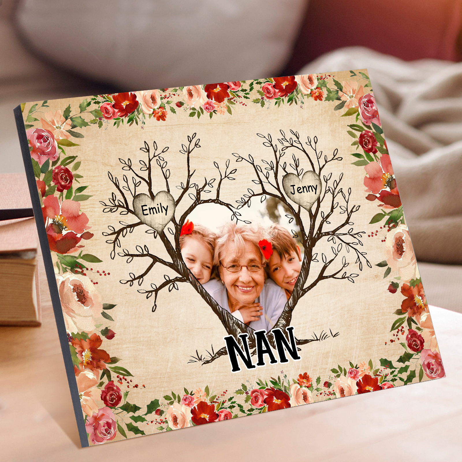 Personalised Family Tree Photo Frame - Custom 2 Names & Text Frame for Nan | Jessmade