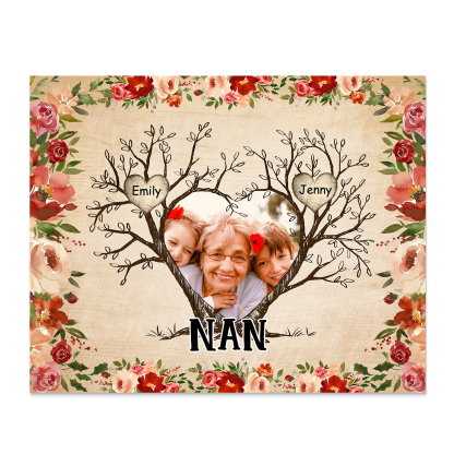 Personalised Family Tree Photo Frame - Custom 2 Names & Text Frame for Nan | Jessmade