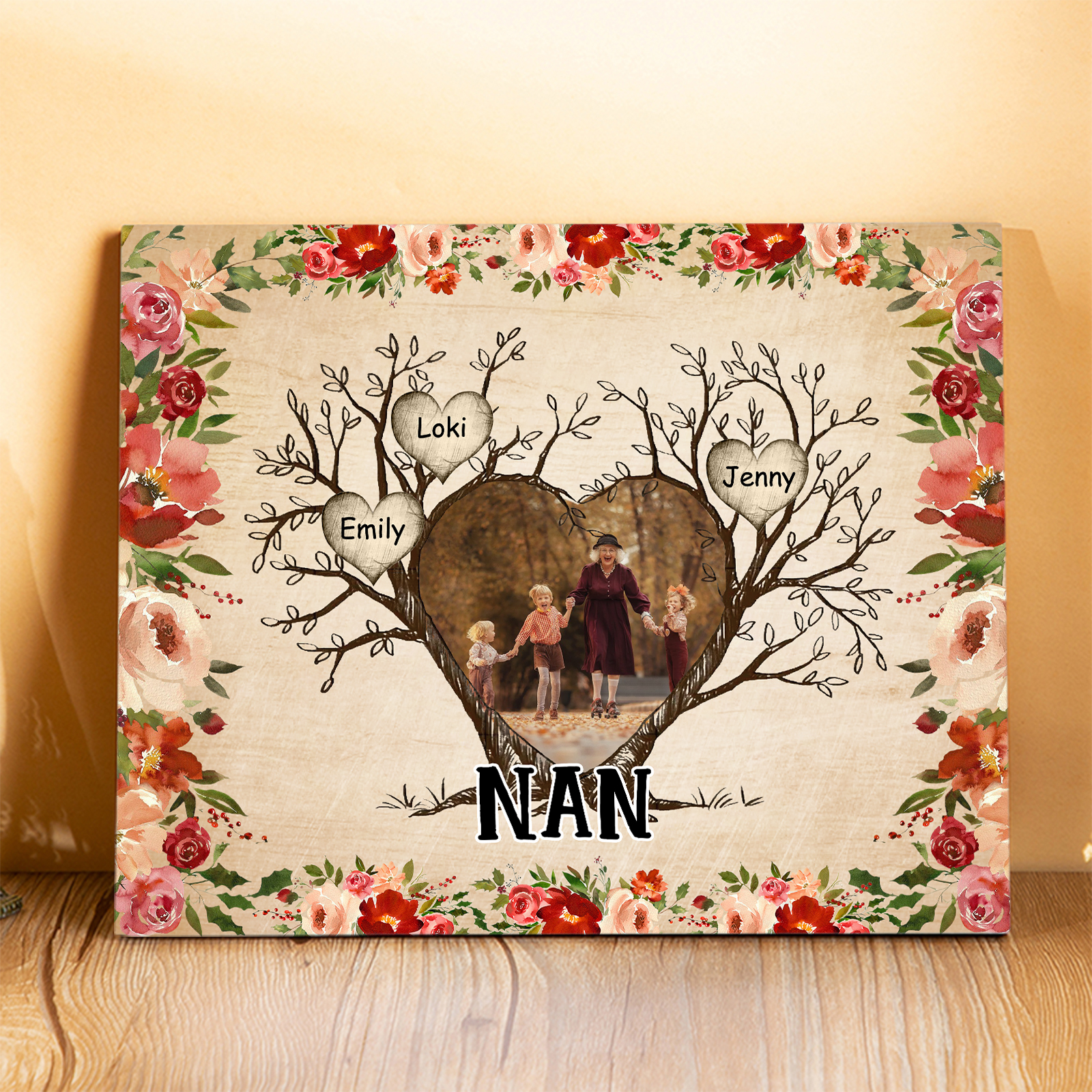 Personalised Family Tree Photo Frame - Custom 3 Names & Text Frame for