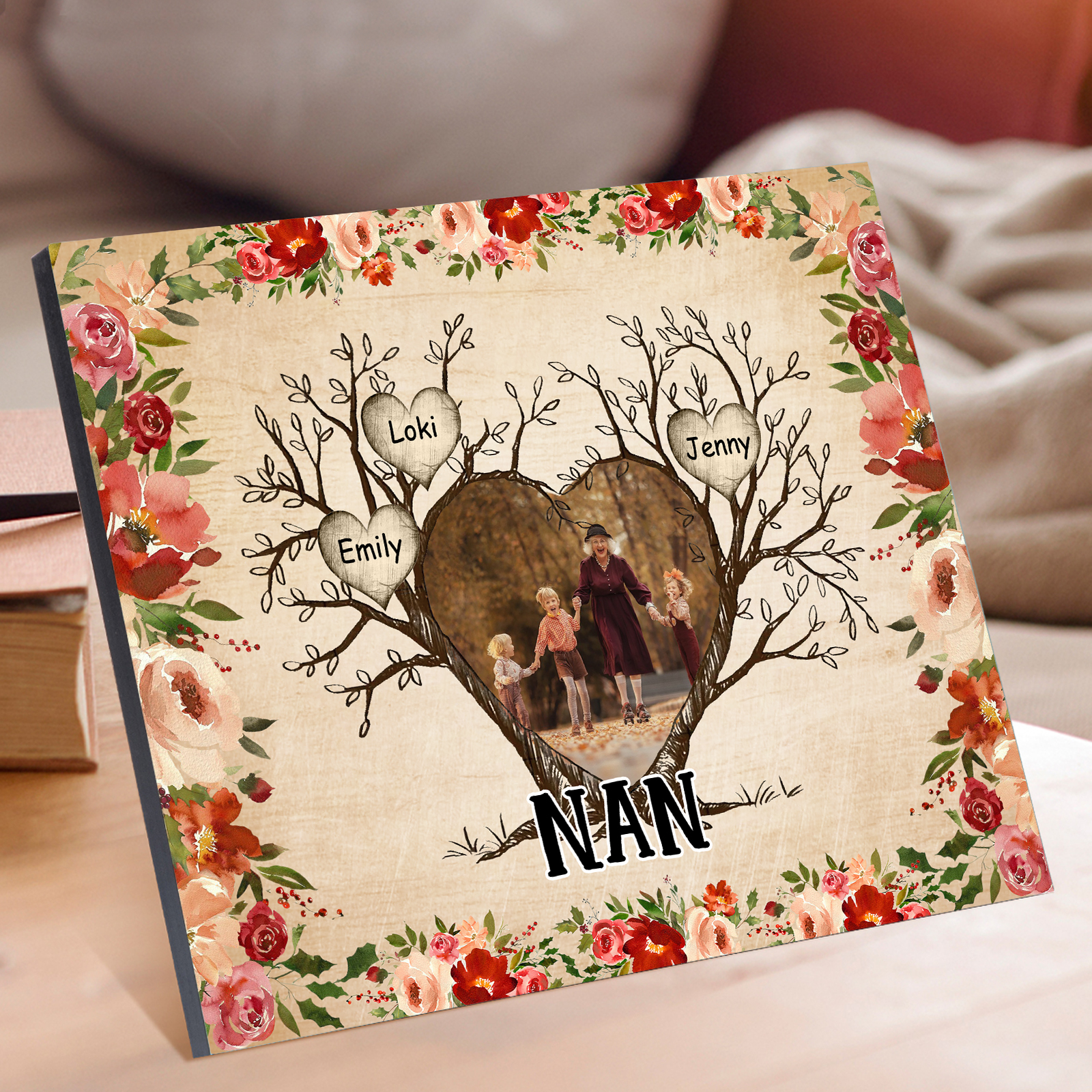 Personalised Family Tree Photo Frame - Custom 3 Names & Text Frame for Nan | Jessmade