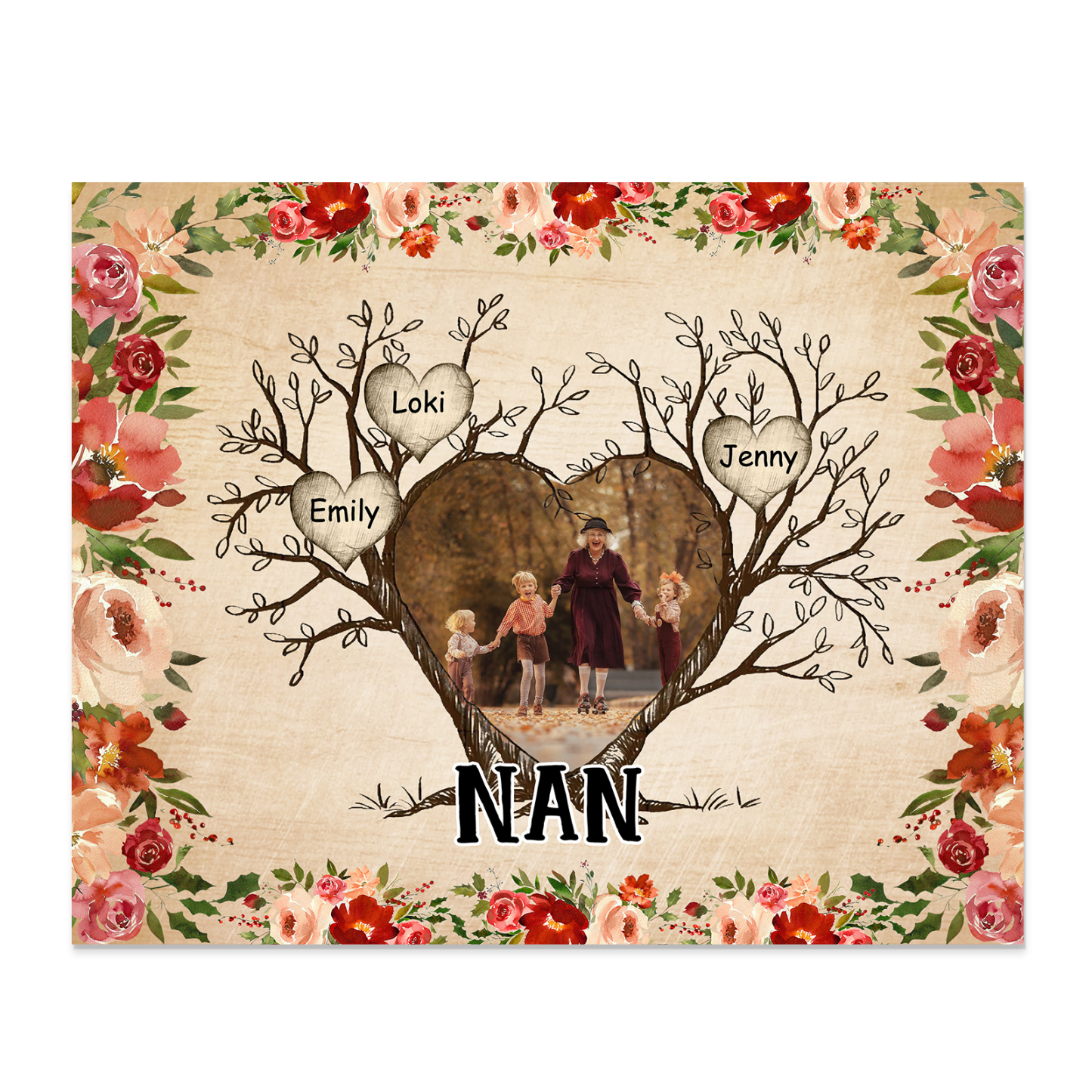 Personalised Family Tree Photo Frame - Custom 3 Names & Text Frame for Nan | Jessmade