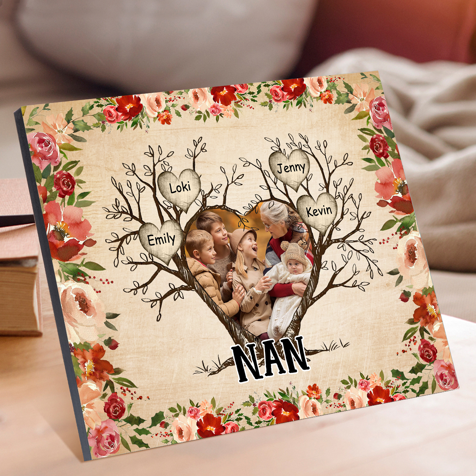 Personalised Family Tree Photo Frame - Custom 4 Names & Text Frame for Grandparents | Jessmade