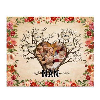 Personalised Family Tree Photo Frame - Custom 4 Names & Text Frame for Grandparents | Jessmade