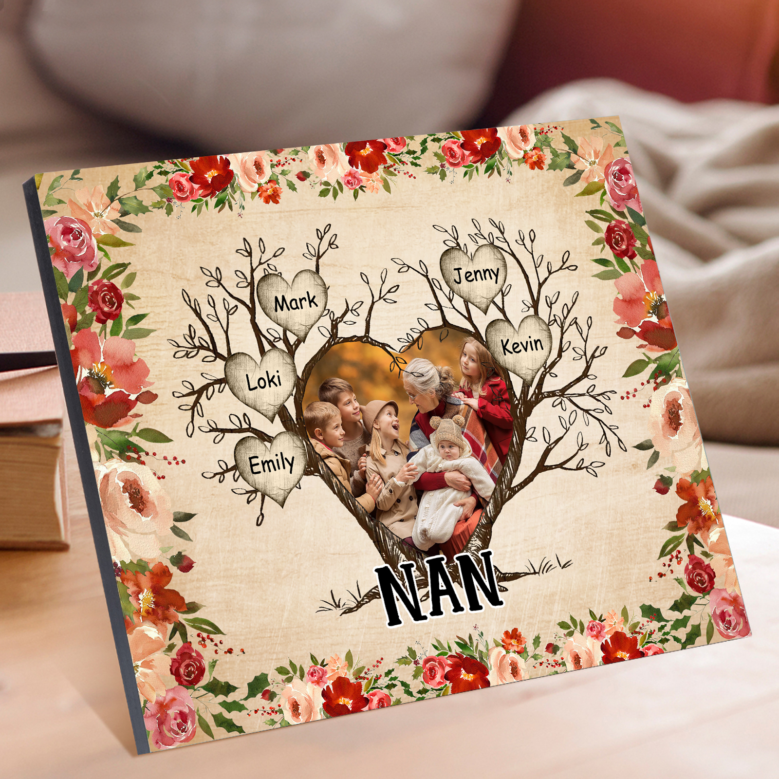 Personalised Family Tree Photo Frame - Custom 5 Names & Text Frame for Nan | Jessmade