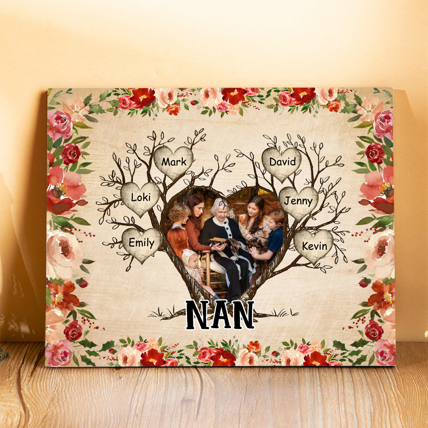 Personalised Family Tree Photo Frame - Custom 5 Names & Text Frame for