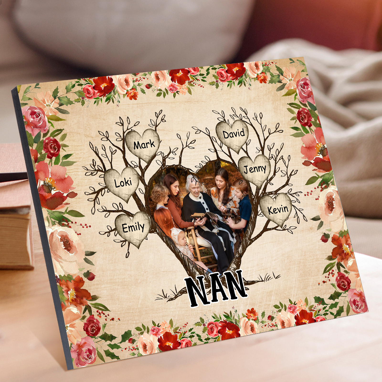 Personalised Family Tree Photo Frame - Custom 6 Names & Text Frame for Nan | Jessmade