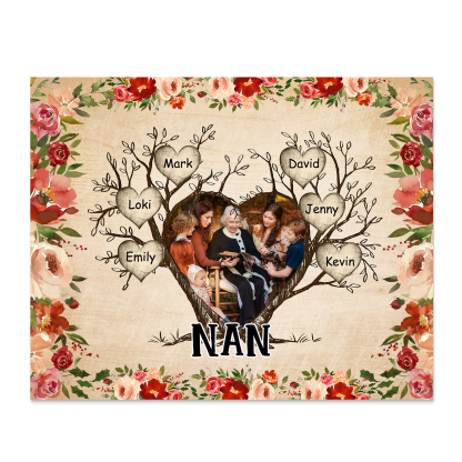 Personalised Family Tree Photo Frame - Custom 6 Names & Text Frame for Nan | Jessmade