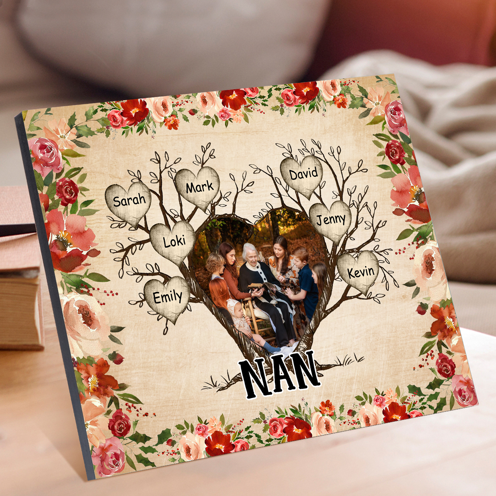 Personalised Family Tree Photo Frame - Custom 7 Names & Text Frame for Grandparents | Jessmade