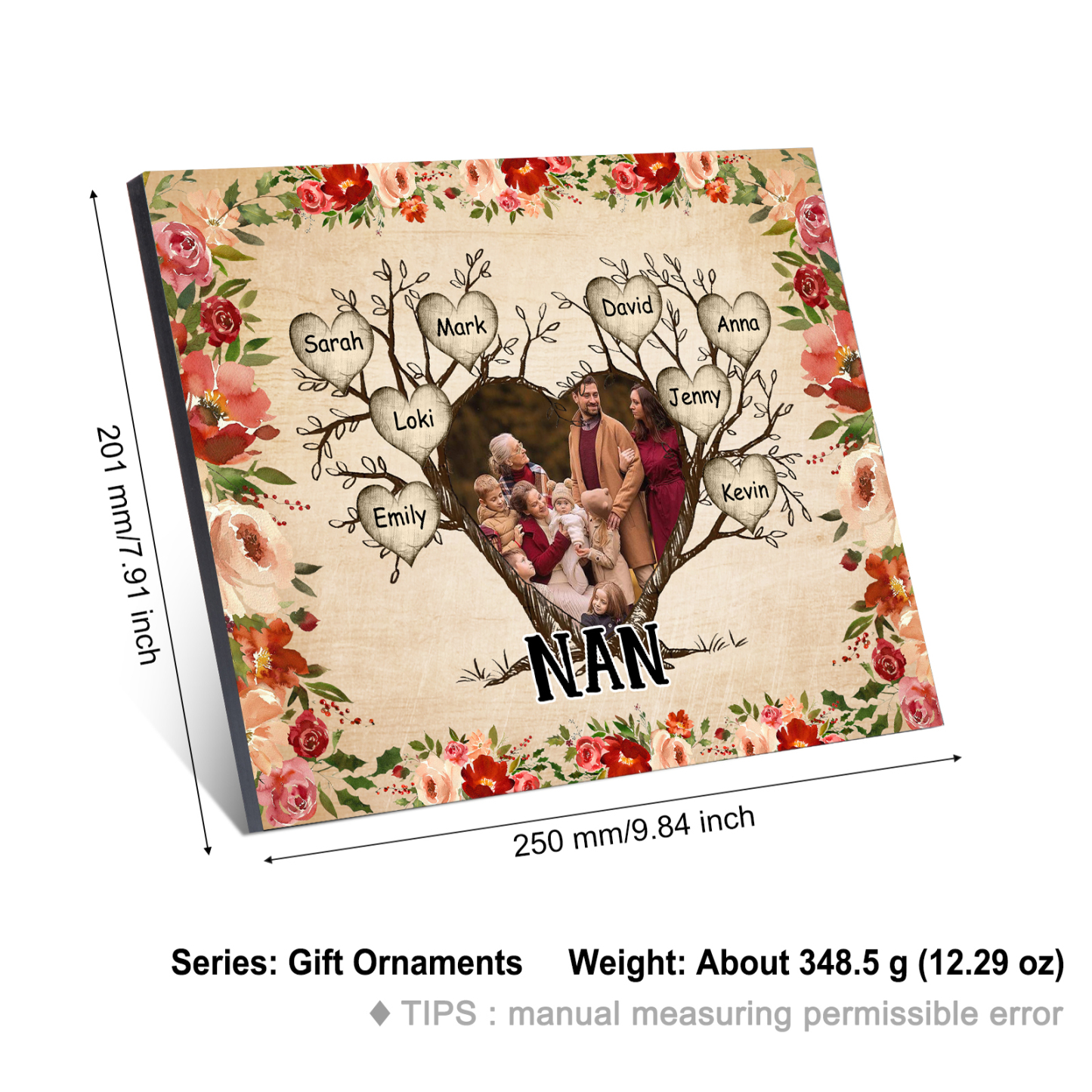 Personalised Family Tree Photo Frame - Custom 8 Names & Text Frame for Grandparents | Jessmade