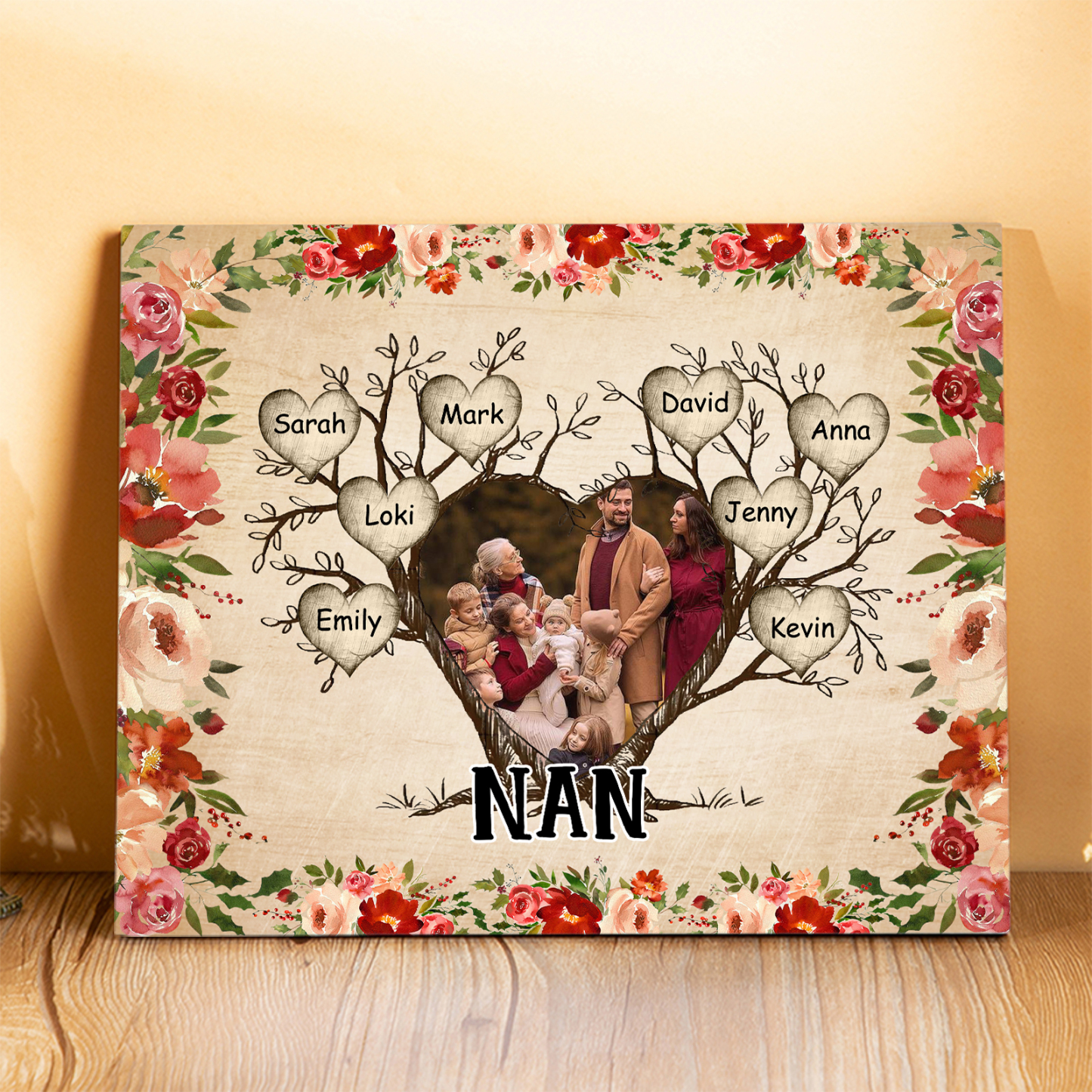 Personalised Family Tree Photo Frame - Custom 5 Names & Text Frame for