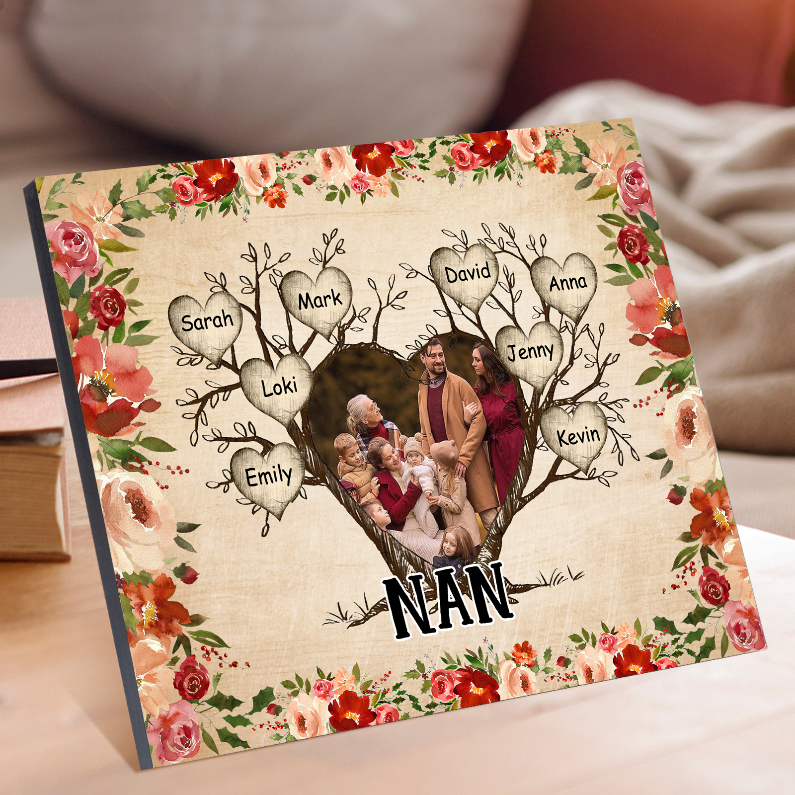 Personalised Family Tree Photo Frame - Custom 8 Names & Text Frame for Grandparents | Jessmade