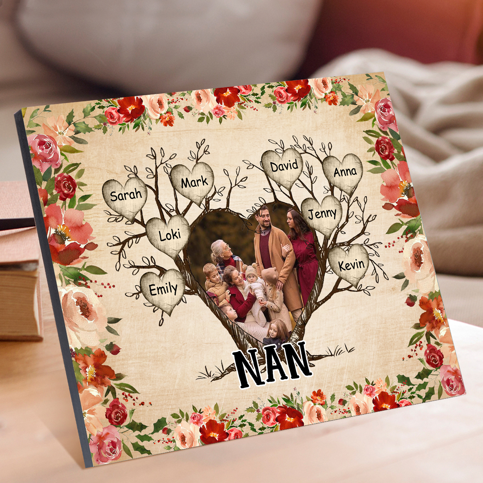Personalised Family Tree Photo Frame - Custom 8 Names & Text Frame for Grandparents | Jessmade