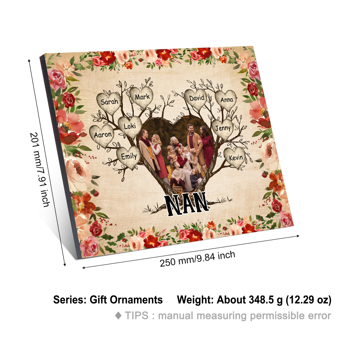 Personalised Family Tree Photo Frame - Custom 9 Names & Text Frame for Nan | Jessmade