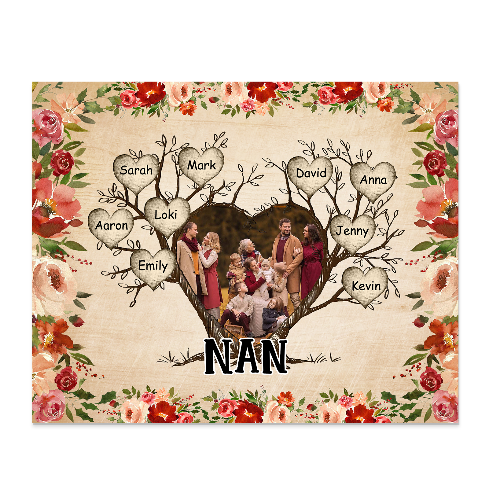 Personalised Family Tree Photo Frame - Custom 9 Names & Text Frame for Nan | Jessmade