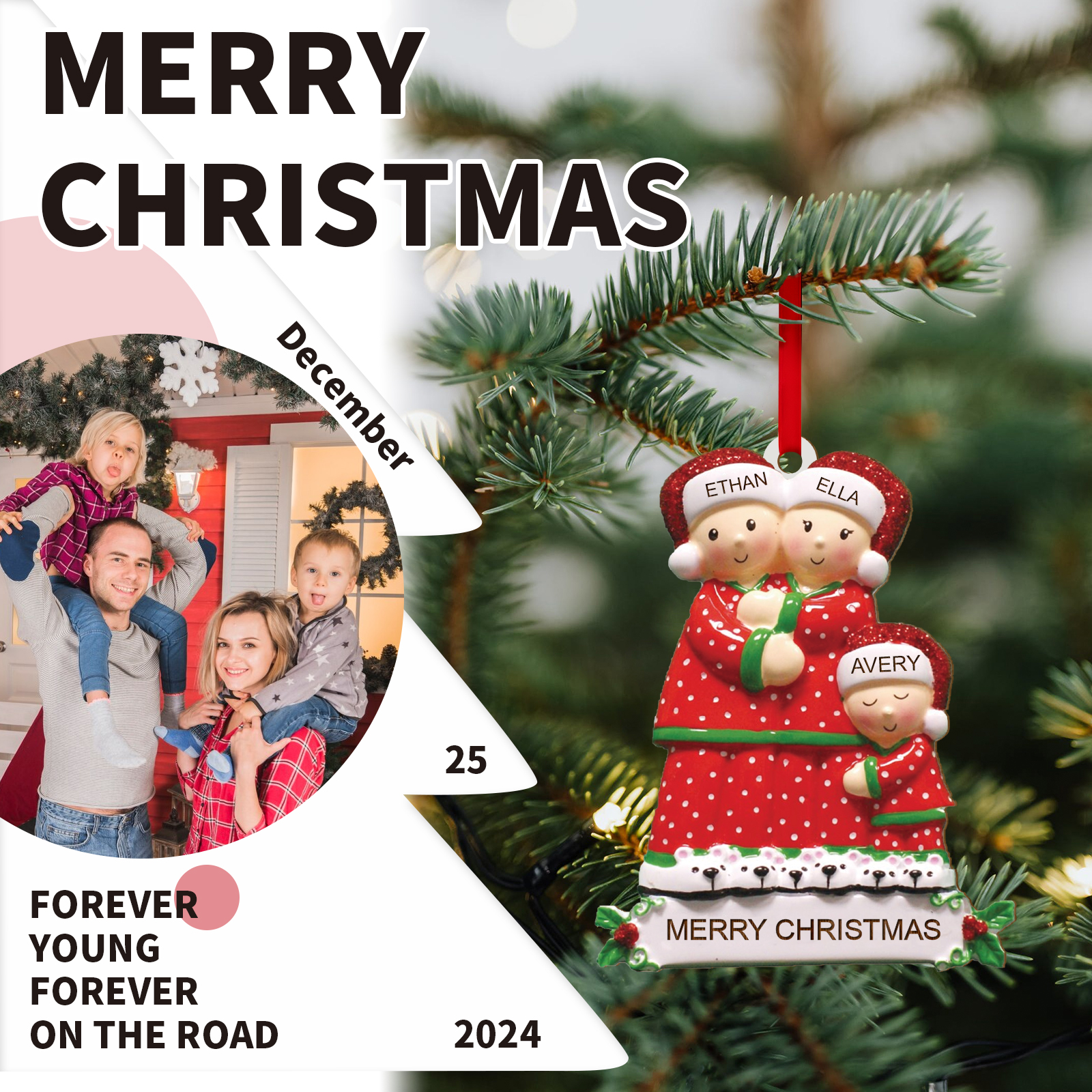 Personalised Christmas Family Ornament – Custom 3 Names & Text, Wooden Decoration Christmas Gift for Family | Jessemade