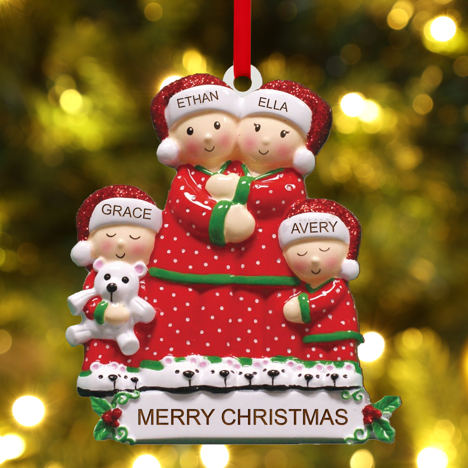Personalised Christmas Family Ornament – Custom 4 Names & Text, Wooden Decoration Christmas Gift for Family | Jessemade