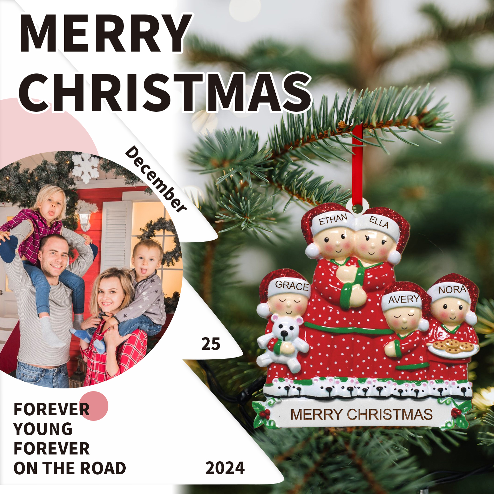 Personalised Christmas Family Ornament – Custom 5 Names & Text, Wooden Decoration Christmas Gift for Family | Jessemade