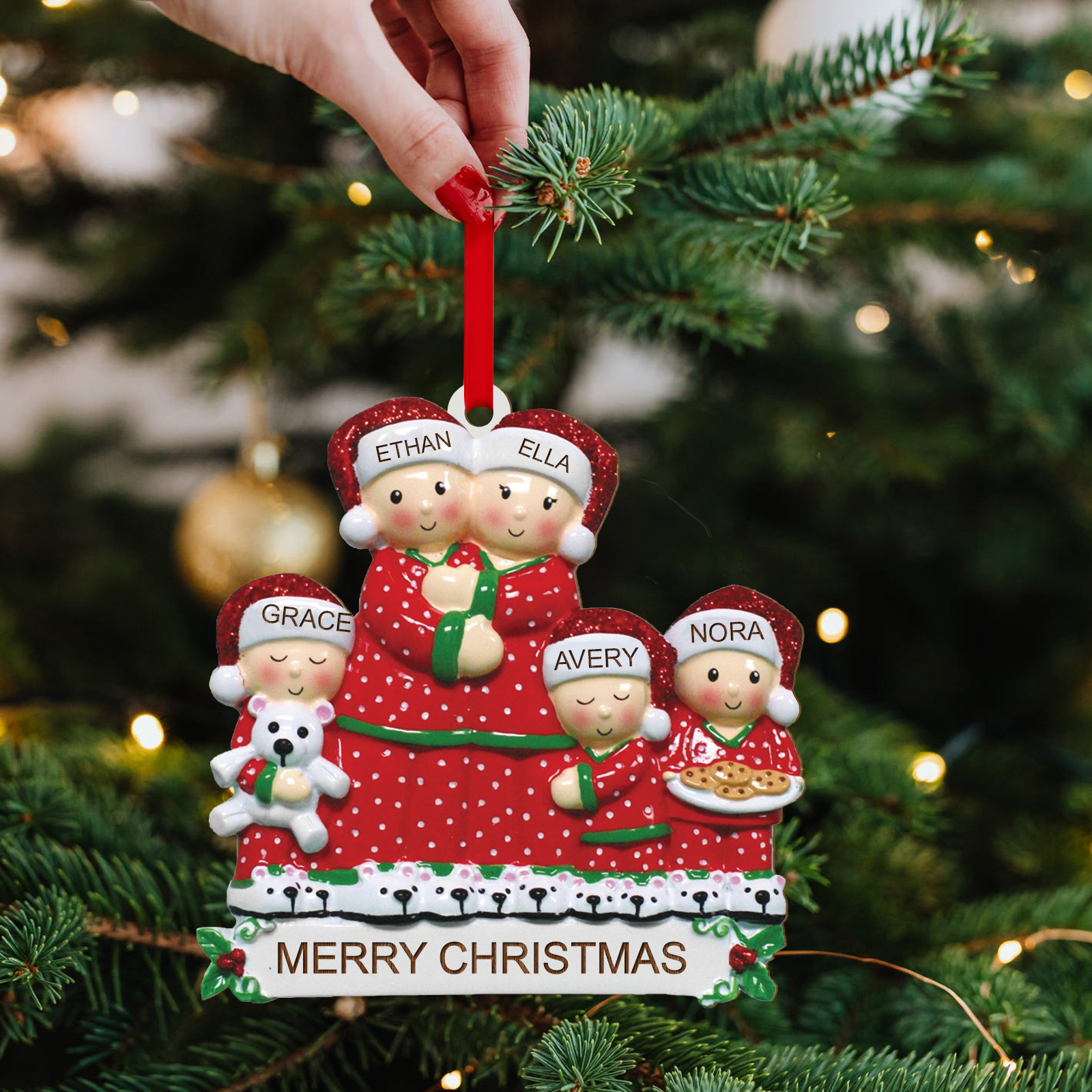 Personalised Christmas Family Ornament – Custom 5 Names & Text, Wooden Decoration Christmas Gift for Family | Jessemade