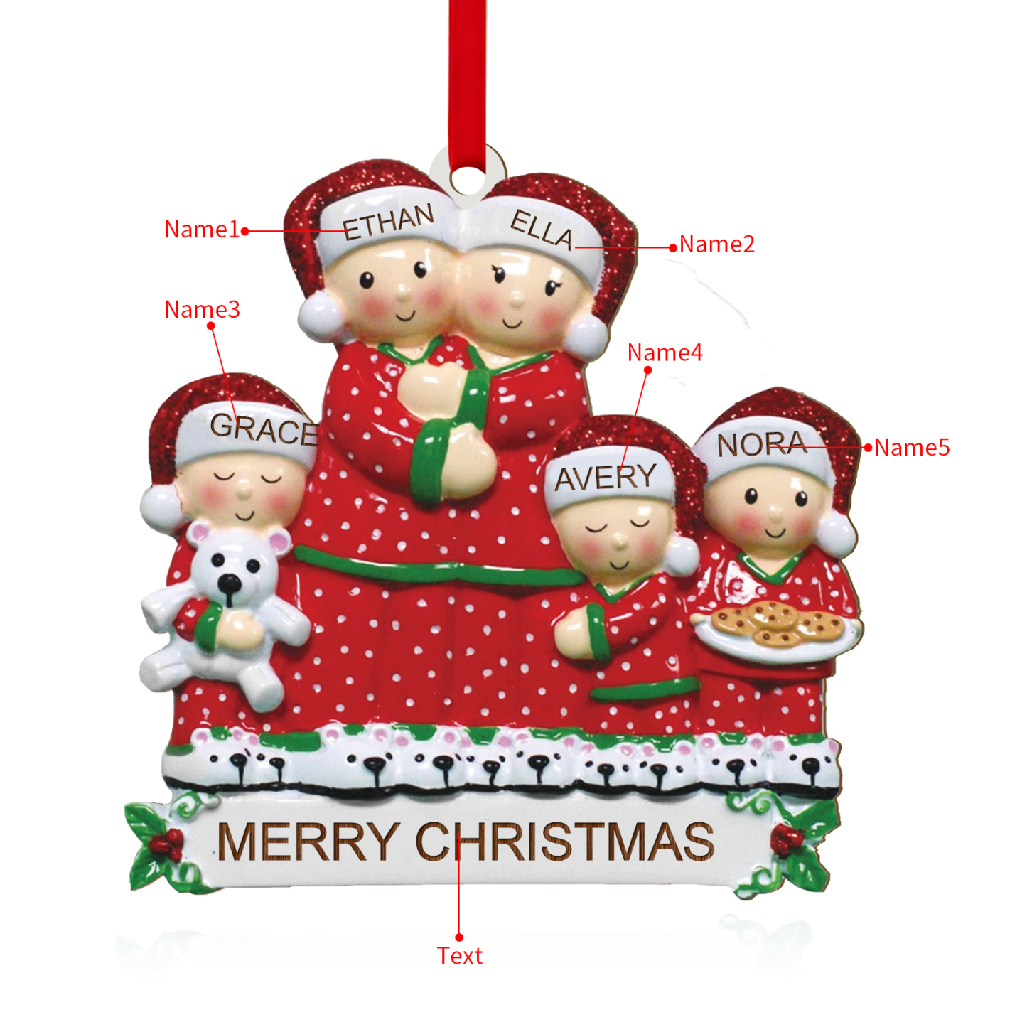 Personalised Christmas Family Ornament – Custom 5 Names & Text, Wooden Decoration Christmas Gift for Family | Jessemade