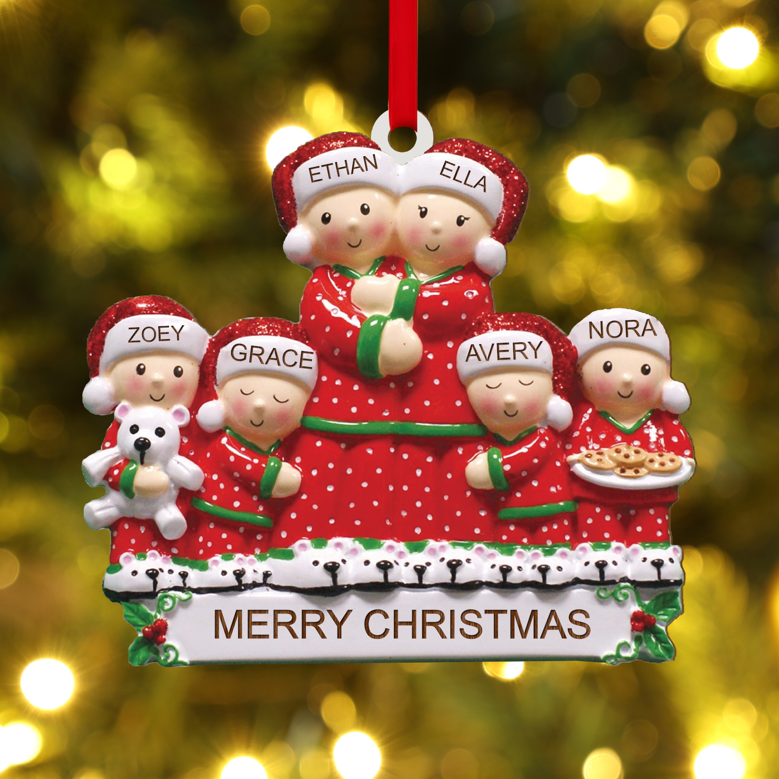 Personalised Christmas Family Ornament – Custom 6 Names & Text, Wooden Decoration Christmas Gift for Family | Jessemade