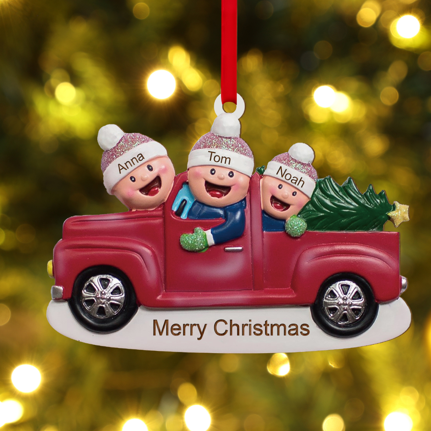 Personalised Christmas Ornament – Custom 3 Names & Text, Wooden Decora