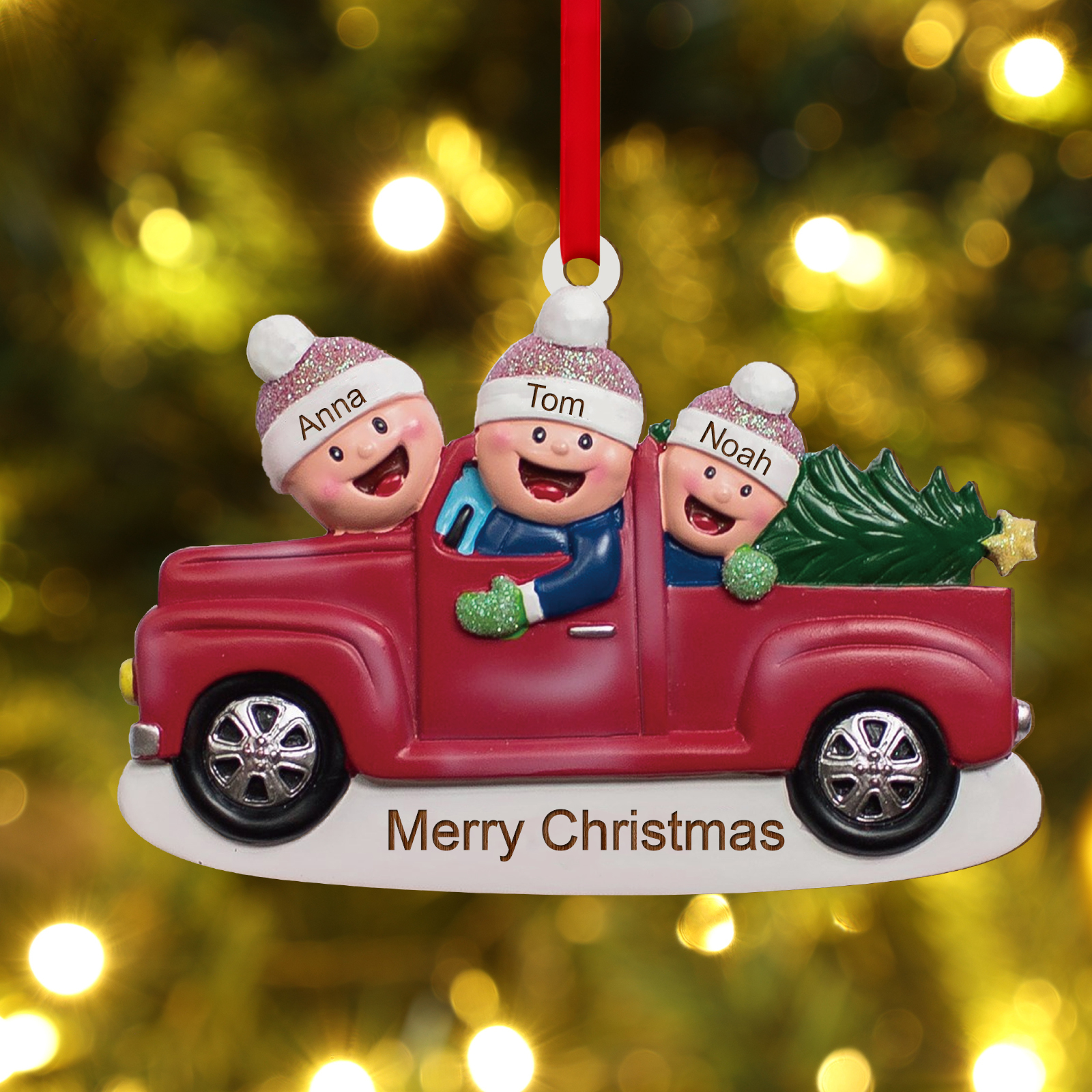 Personalised Christmas Ornament – Custom 3 Names & Text, Wooden Decora