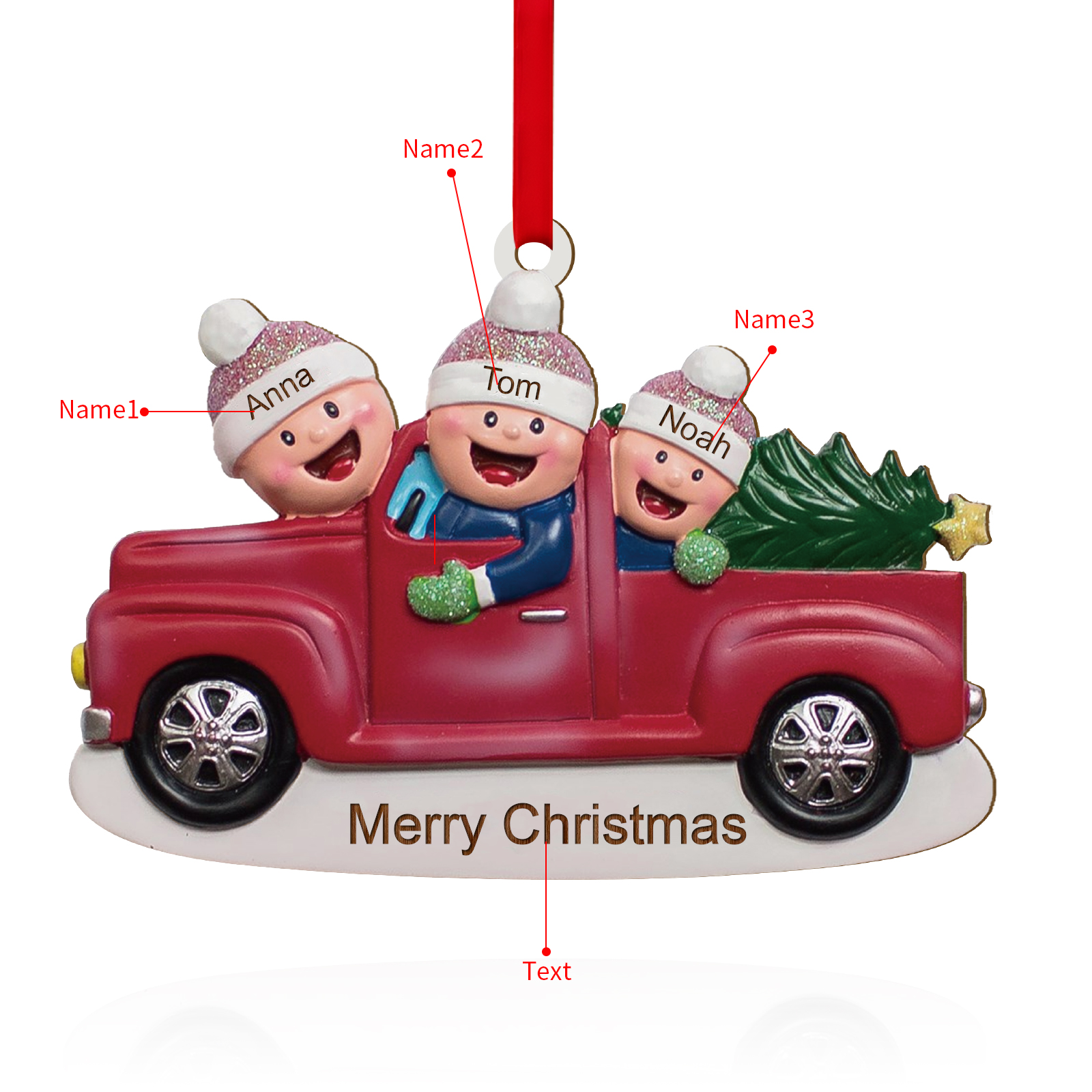 Personalised Christmas Ornament – Custom 3 Names & Text, Wooden Decoration Christmas Gift for Family | Jessemade