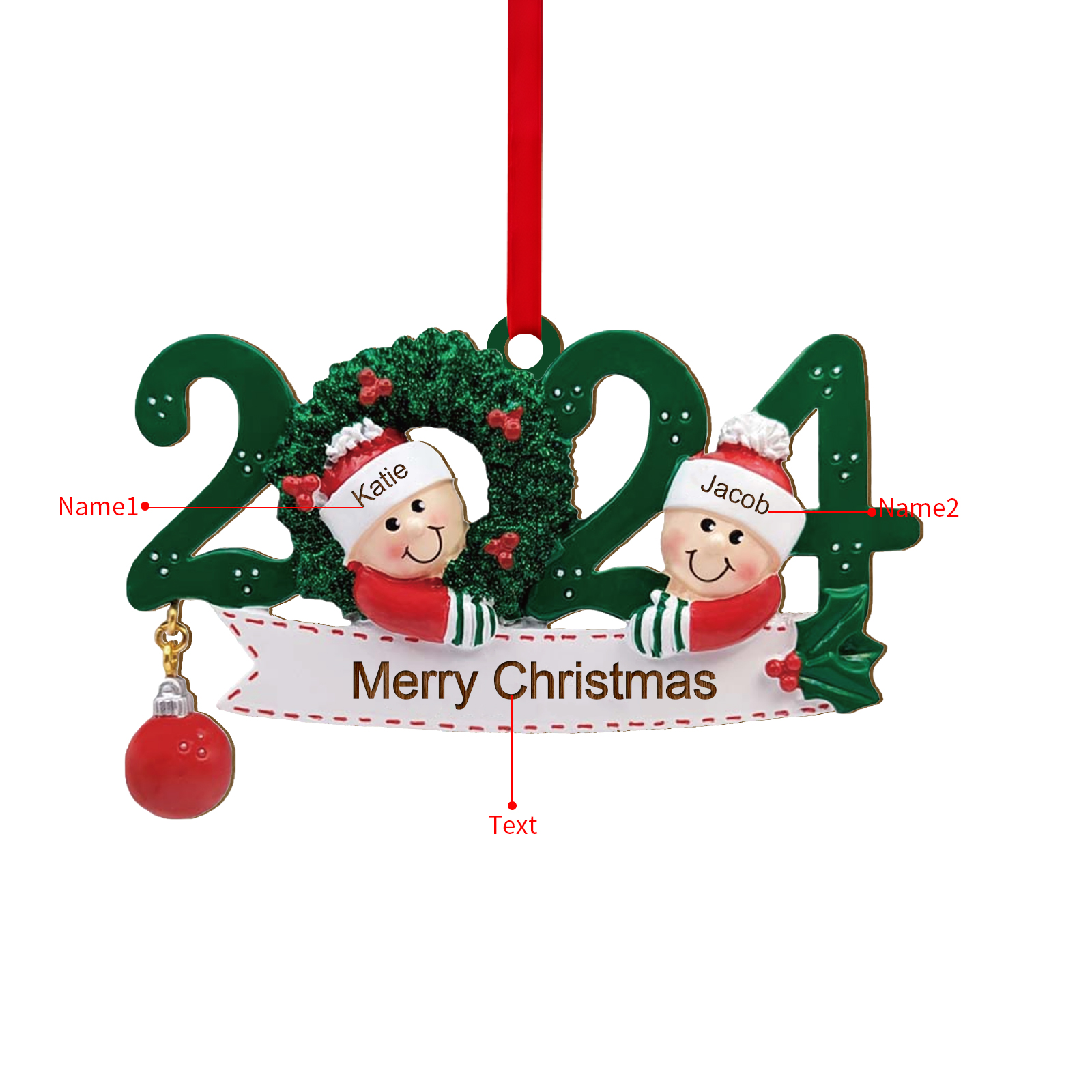 Personalised Christmas Ornament – Custom 2 Names & 1 Text, Wooden Hanging Decoration for Family | Jessemade