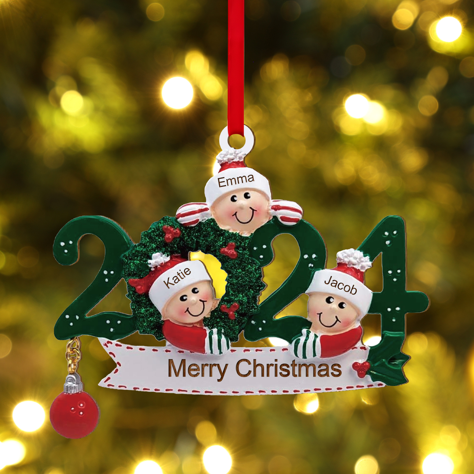 Personalised Christmas Ornament – Custom 3 Names & 1 Text, Wooden Hanging Decoration for Family | Jessemade