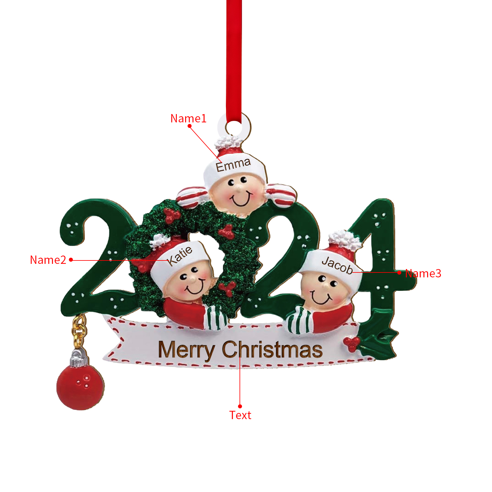 Personalised Christmas Ornament – Custom 3 Names & 1 Text, Wooden Hanging Decoration for Family | Jessemade