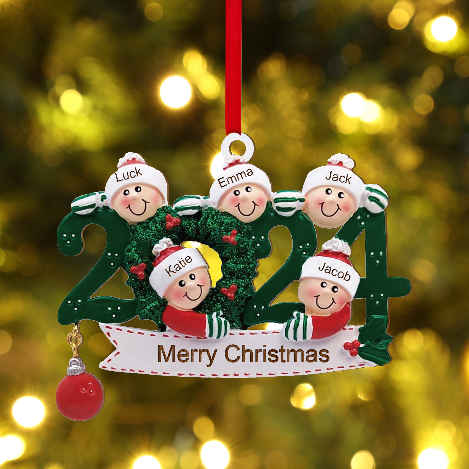 Personalised Christmas Ornament – Custom 5 Names & 1 Text, Wooden Hanging Decoration for Family | Jessemade