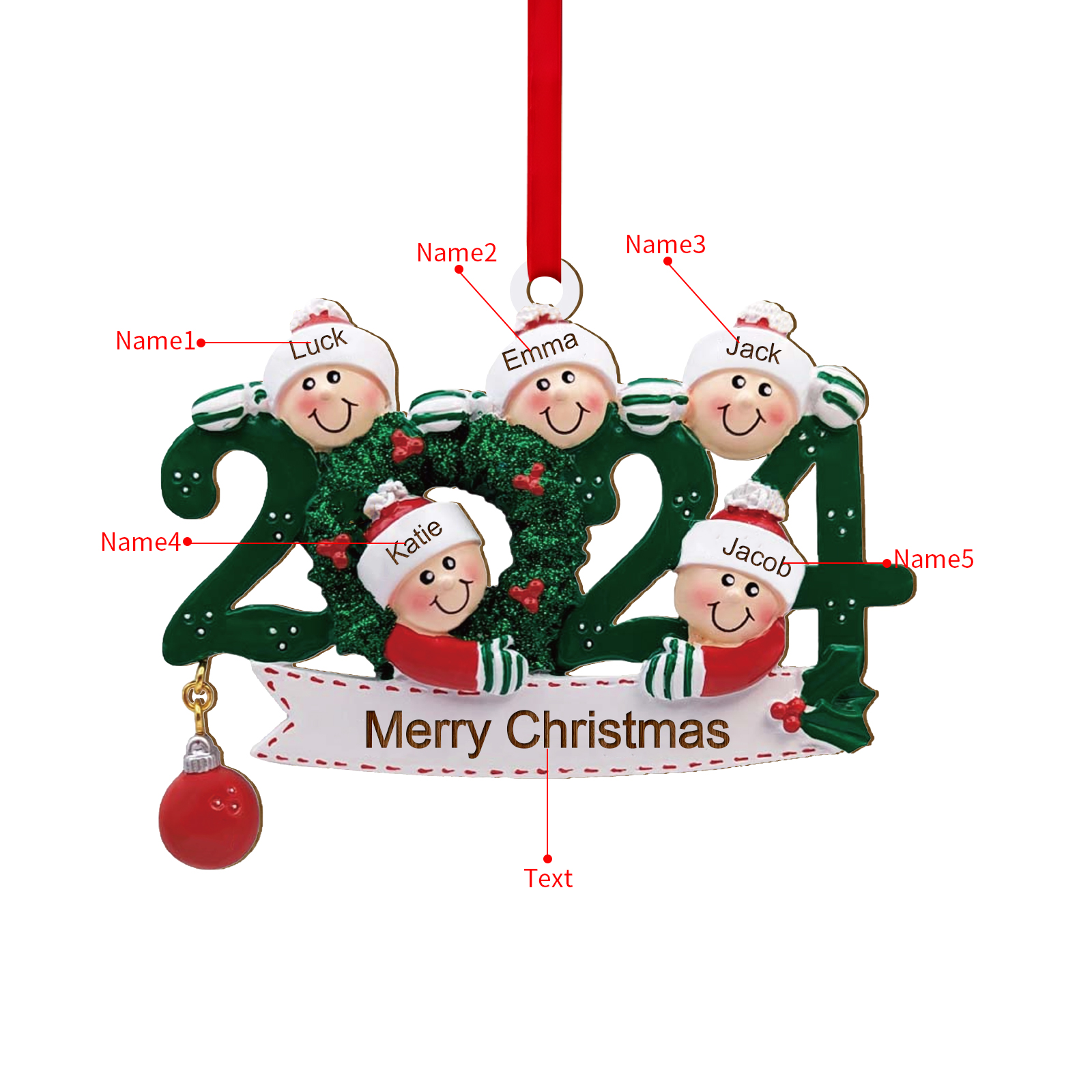 Personalised Christmas Ornament – Custom 5 Names & 1 Text, Wooden Hanging Decoration for Family | Jessemade