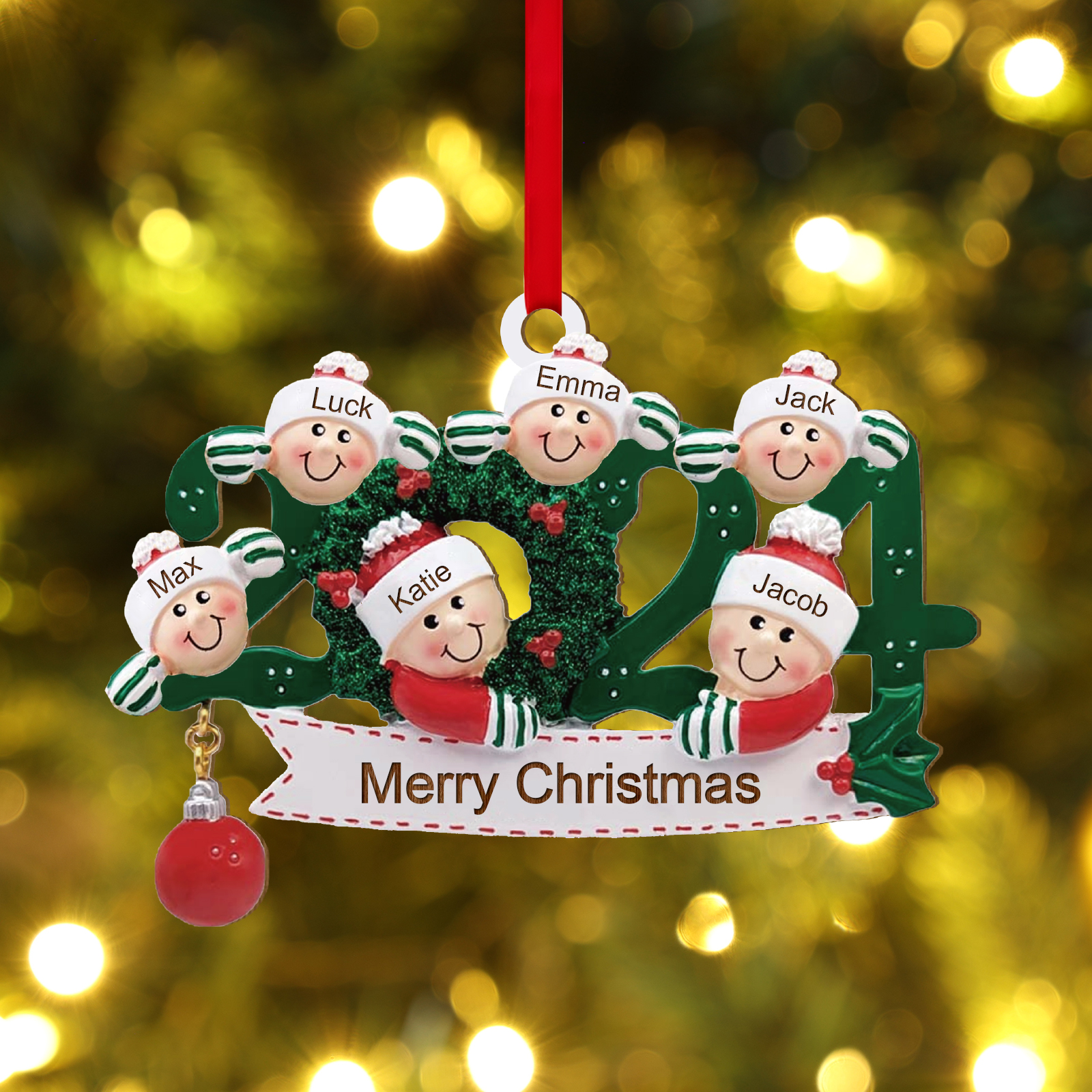 Personalised Christmas Ornament – Custom 6 Names & 1 Text, Wooden Hanging Decoration for Family | Jessemade