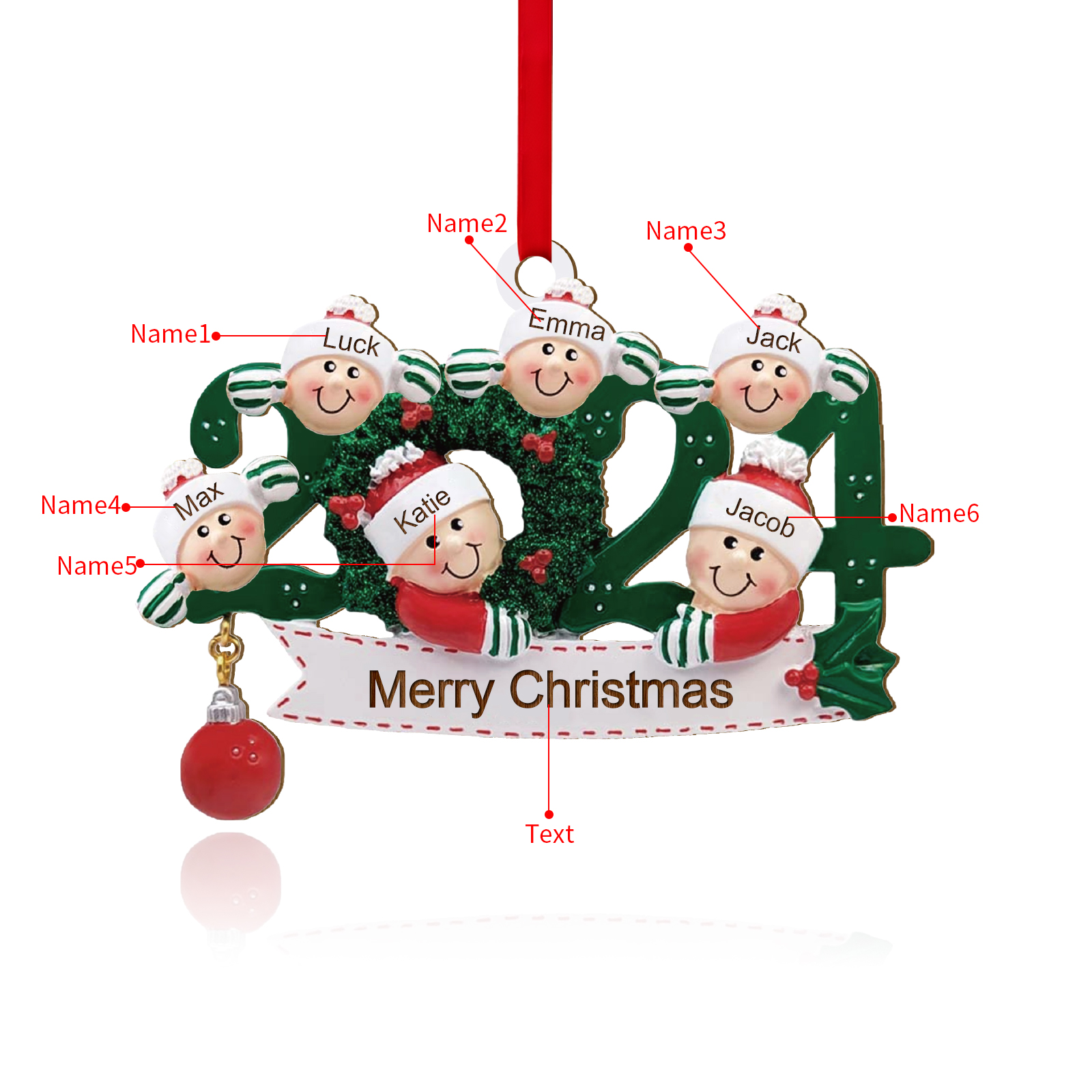 Personalised Christmas Ornament – Custom 6 Names & 1 Text, Wooden Hanging Decoration for Family | Jessemade