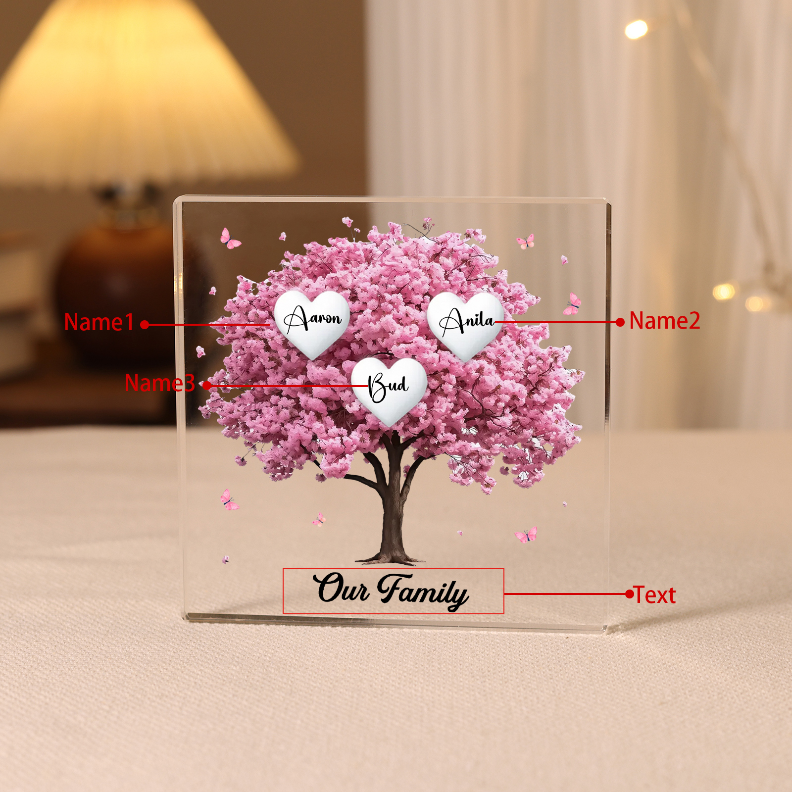 Personalised Family Tree Acrylic Ornaments Customize 3 Names Decorations for Family | Jessmade