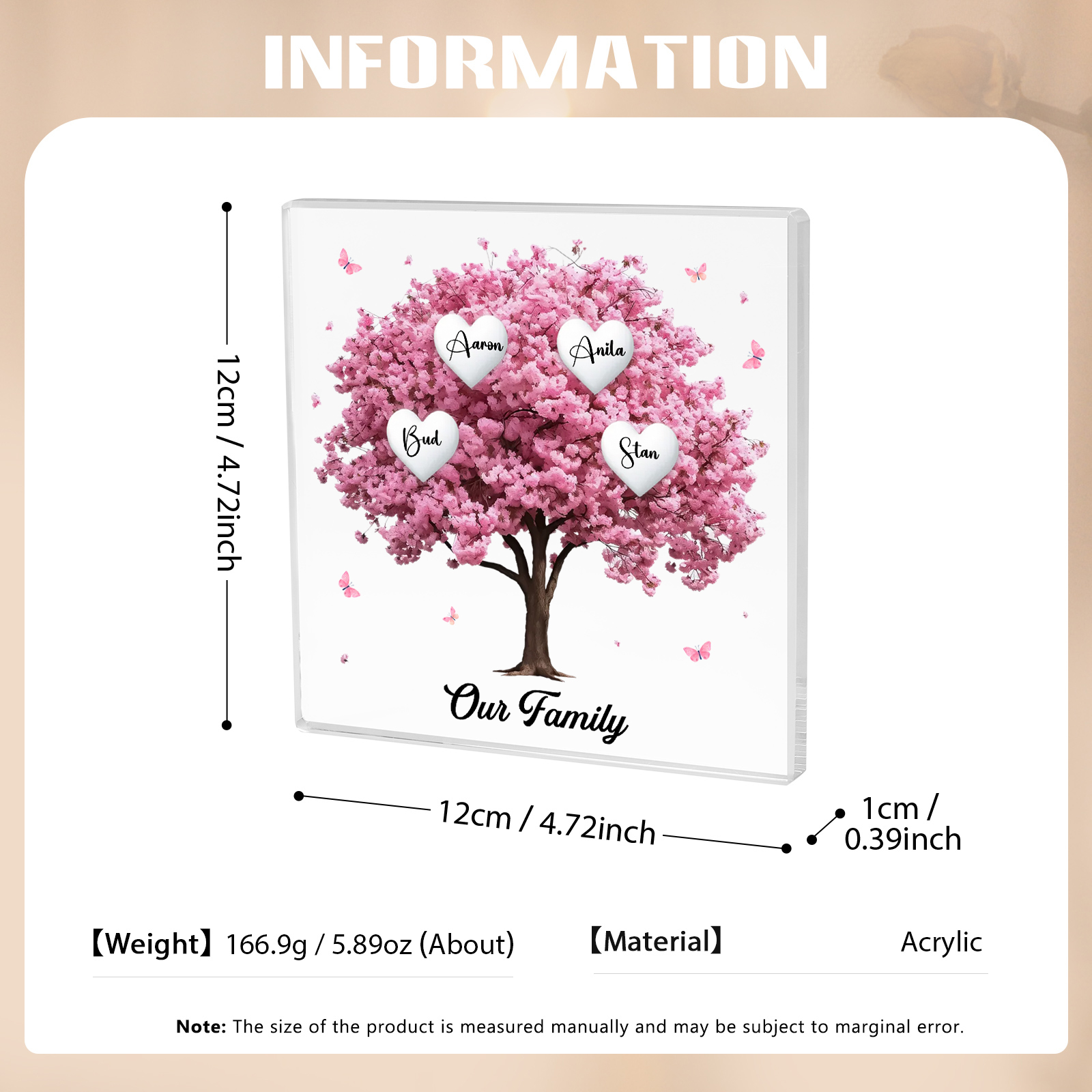 Personalised Family Tree Acrylic Ornaments Customize 4 Names Decorations for Family | Jessmade